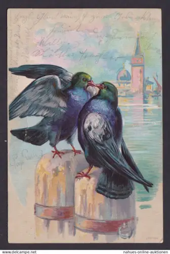 Ansichtskarte Prägekarte Zwei Vögel ab Frankfurt Main Hessen n. Aschaffenburg