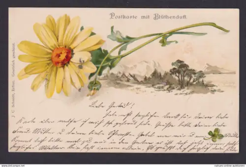 Ansichtskarte Künstlerkarte Blume Landschaft Duftkarte ab Leipzig