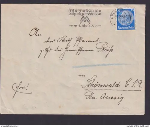 Dresden Sachsen Deutsches Reich Brief SST Internationale Leipziger Messe 1936