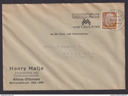 Altona Elbe Hamburg Deutsches Reich Brief SST Internationale Leipziger Messe