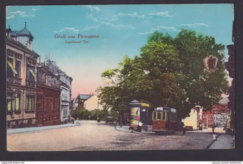 Ansichtskarte Pirmasens Rheinland Pfalz Landauer Tor Strassenbahn Künstler