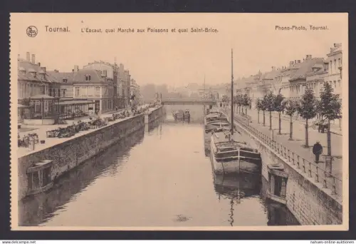 Ansichtskarte Tournai Belgien Kanal Schiffe Promenade