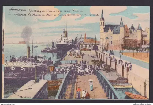Ansichtskarte Antwerpen Belgien Künstlerkarte Hafen Meer Schiffe Kai
