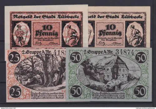 Banknoten Geldscheine Notgeld Lübbecke Westfalen 4 Scheine