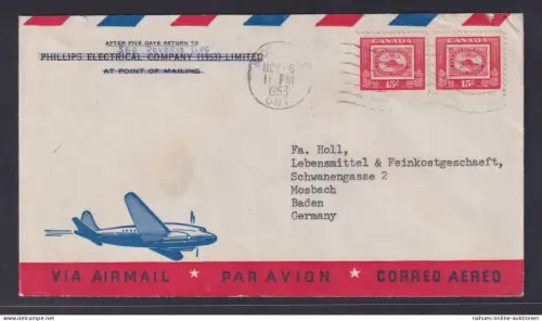 Flugpost Kanada besonders rückseitg schön gestalt. Brief Brookville Ontario