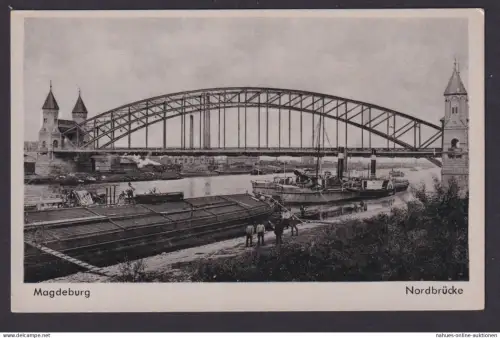 Ansichtskarte Magdeburg Sachsen Anhalt Elbe Fluss Nordbrücke Schiffe