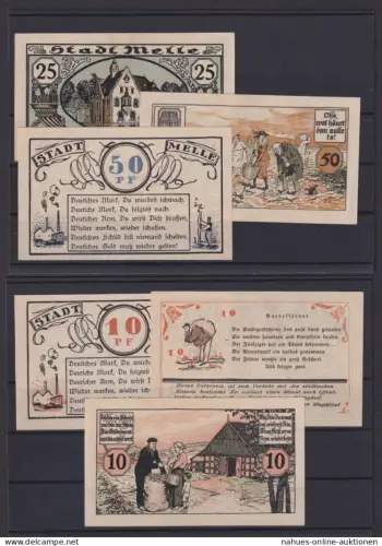 Banknoten Geldscheine Notgeld Melle Niedersachsen 6 Scheine