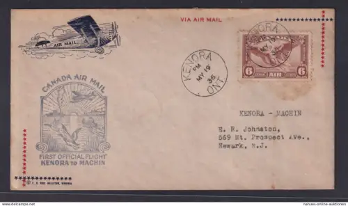 Kanada Flugpost First Flight K1 Kenova Ontario nach Newark New York USA