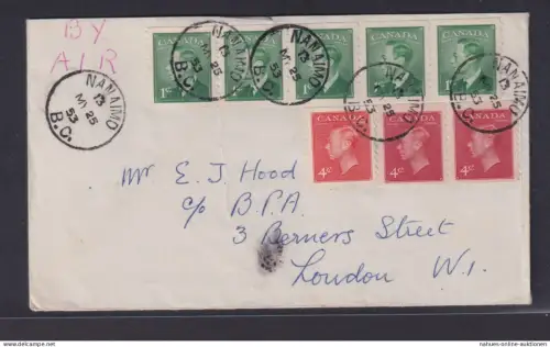 Kanada Brief mit MIF King Georg VI 5er Steifen 1 cent oben und unten ungezähnt