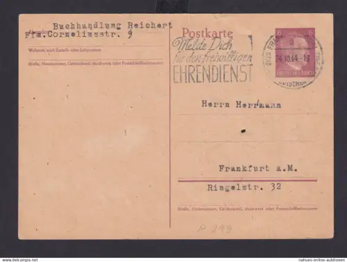 Ganzsache Frankfurt Main Hessen Deutsches Reich Drittes Reich Karte SST Melde