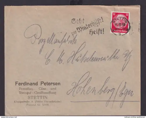 Stettin Preußen Deutsches Reich Drittes Reich Brief SST Gebt zur Winterhilfe