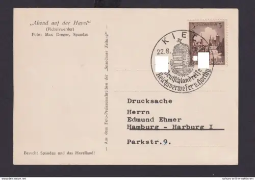 Deutsches Reich Brief Propagnada Stempel Kiel Deutschlandreise Reichsverweser
