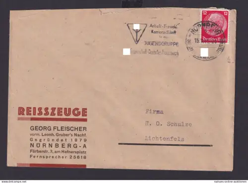 Nürnberg Bayern Deutsches Reich Drittes Reich Brief SST Arbeit Freude