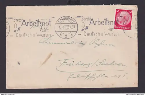 Schweinfurt Bayern Deutsches Reich Drittes Reich Brief SST Brecht Arbeitsnot
