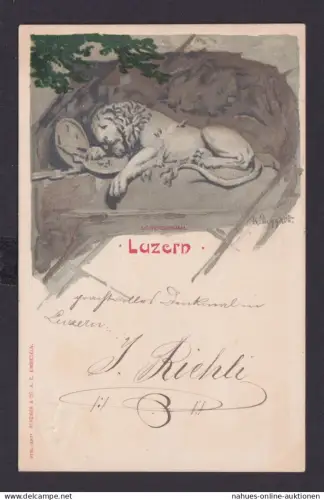Litho Ansichtskarte Luzern Schweiz Löwendenkmal Künstlerkarte Sign. ab Hochdorf