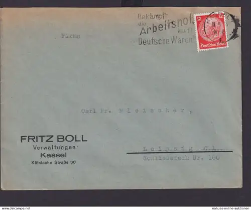 Kassel Hessen Deutsches Reich Drittes Reich Brief SST Bekämpft die Arbeitsnot