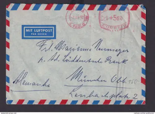 Flugpost Brief Brasilien AFS Absenderfreistempel St. Paulo nach München