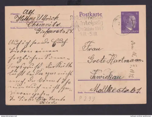 Chemnitz Sachsen Deutsches Reich Drittes Reich Karte SST Reichsmesse in Leipzig