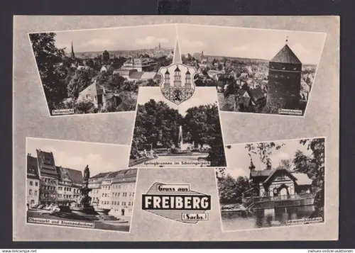 Ansichtskarte Freiberg Sachsen Versch. Ansichten Wappen
