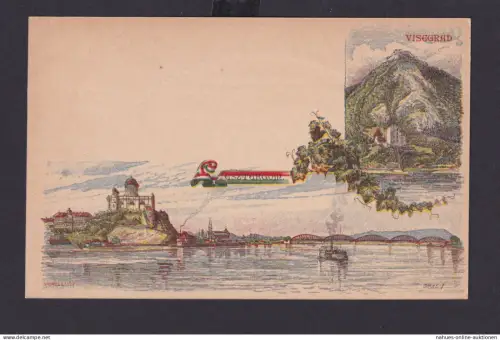 Ungarn Litho Ganzsache 5 Kreuzer Visegrad Stadt Donau Brücke