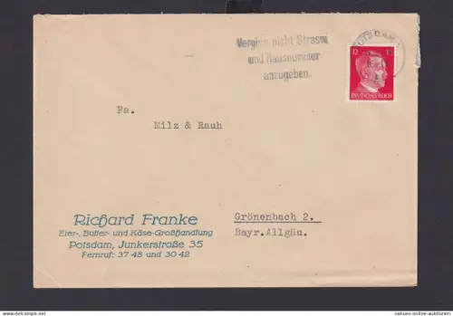 Deutsches Reich Drittes Reich Briefe Postsache SST Vergiß nicht Strasse und