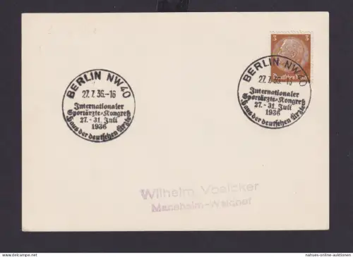 Deutsches Reich Drittes Reich Karte SST Berlin Internationaler Sportärzte