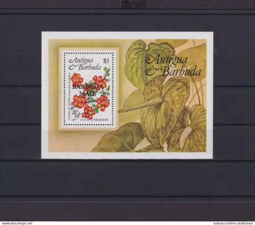 Antigua Barbuda Block Blumen mit Aufdruck Barbuda Mail