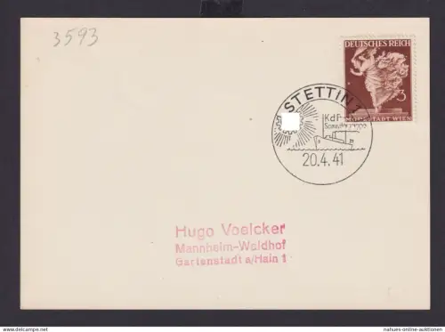 Deutsches Reich Drittes Reich Karte SST Stettin KdF Sammlergruppe n. Mannheim