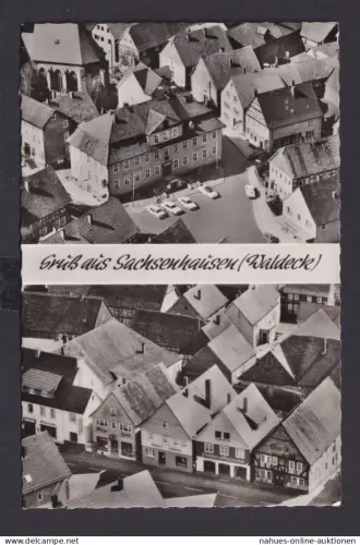 Ansichtskarte Sachsenhausen Waldeck Hessen Luftbild Geschäfte Uhren Optik Bäcker