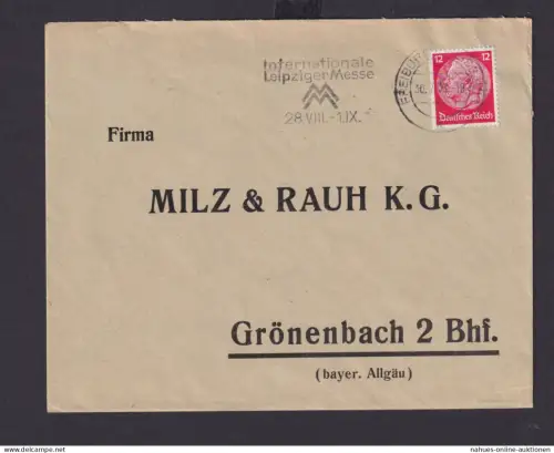 Deutsches Reich Drittes Reich Briefe SST Internationale Leipziger Messe 28.08.