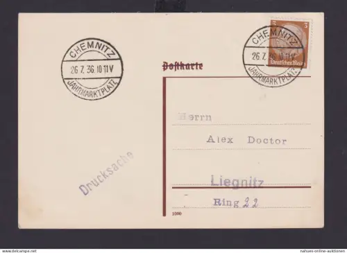 Deutsches Reich Drittes Reich Karte SST Chemnitz Jahrmarktplatz n. Liegnitz