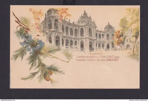 Ungarn Litho Ganzsache 2 Kreuzer Budapest Renaissance Palast