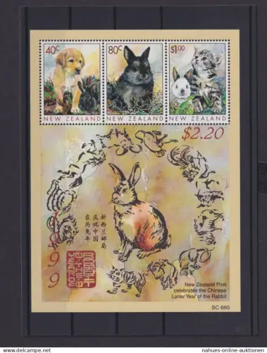 Neuseeland Übersee Block Briefmarken Tiere China Jahr des Hasen Luxus postfrisch