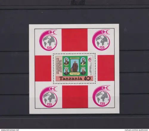 Tansania Übersee Block Briefmarken 125 Jahre Rotes Kreuz Luxus postfrisch