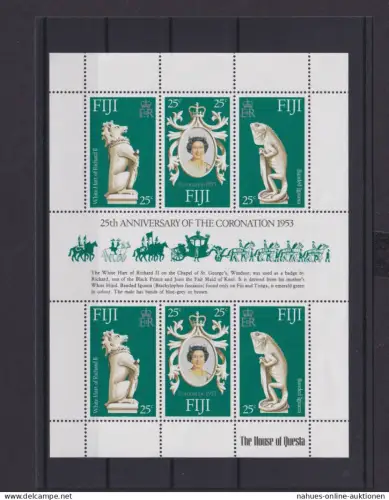 Fidschi Inseln Übersee Block Briefmarken 25 Jahre Krönung Elisabeht II 1953