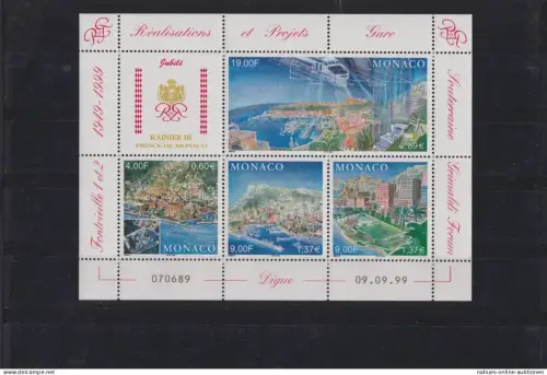 Monaco Block Briefmarken Jubile Prince Rainier III 1949 -1999 Luxus postfrisch