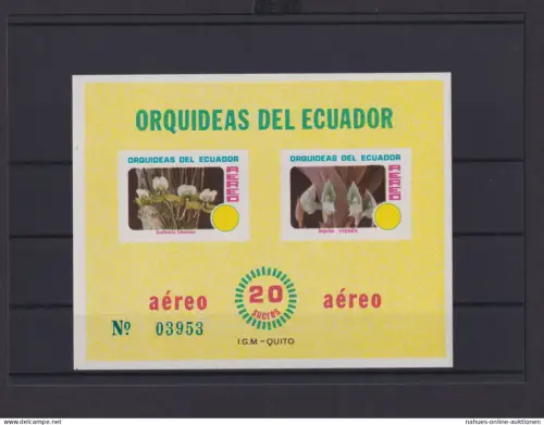Ecuador Übersee Block Briefmarken Blumen Orchideen Luxus postfrisch