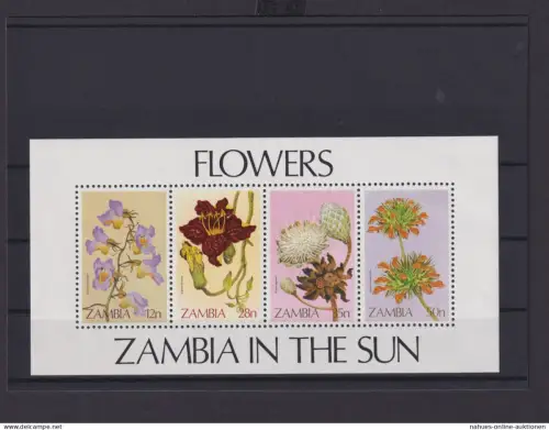 Sambia Übersee Block Briefmarken Blumen Zambia in the Sun Luxus postfrisch
