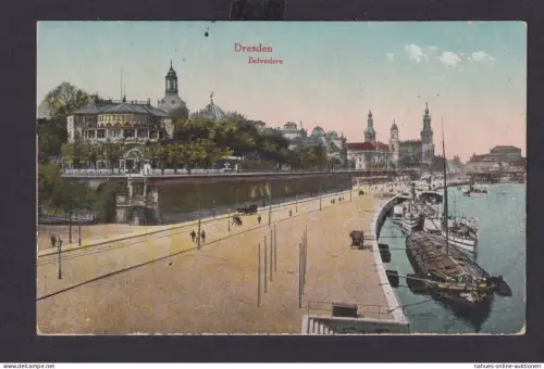 Ansichtskarte Dresden Sachsen Belvedere Elbe Fluss Schiffe nach Oberlungwitz
