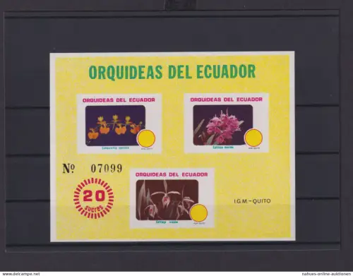 Ecuador Übersee Block Briefmarken Blumen Orchideen Luxus postfrisch