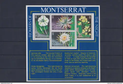 Montserrat Übersee Block Briefmarken Blumen der Nacht Luxus postfrisch