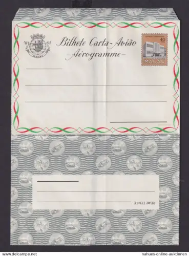 Asia Macau Macao Ganzsache China Portugal Kolonie Kartenbrief 40 Av. Aerogramm