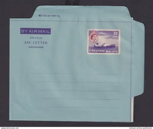 Singapur Malaya Asien Flugpost Air Letter Aerogramm Queen Eilsabeth 30 cents