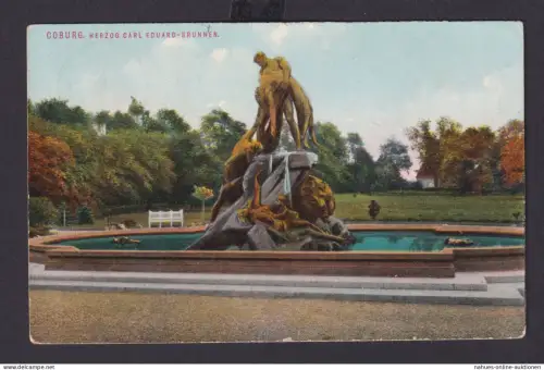 Ansichtskarte Coburg Bayern Herzog Carl Eduard Brunnen nach Fürth Bayern