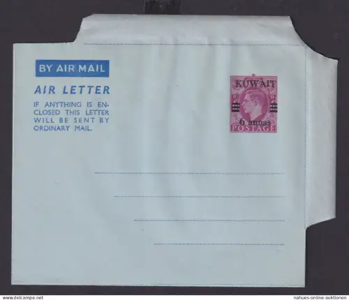 Kuwait Ganzsache Aerogramme King Eduard Aufdruck 6 Anna auf 6 p airletter