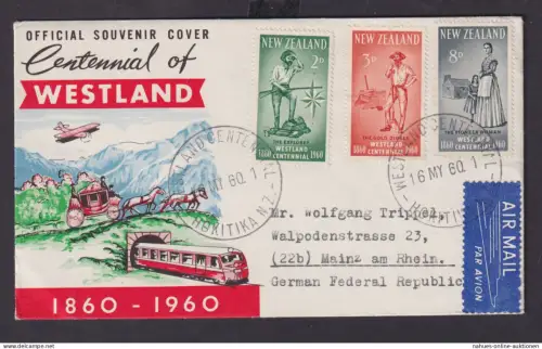 Flugpost Neuseeland Brief 389-391 Provinz Westland Destination Westland