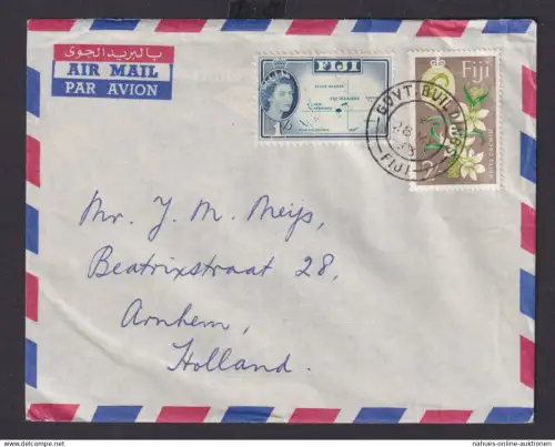 Fiji Fitschi Inseln MIF Queen Elisabeth mit Landkarte 1+2 Sh GDVT Buildings nach