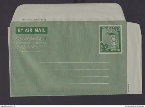 Asien Briefmarken Pakistan Flugpost Ganzsache Aerogramm 40 As grün Südasien