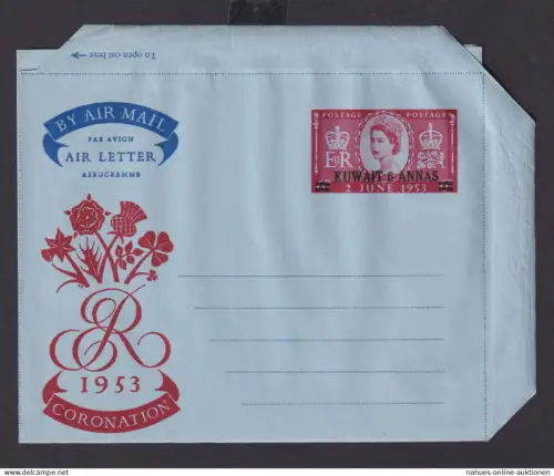 Kuwait Ganzsache Aerogramme Queen Elisabeth Aufdruck 6 Anna auf 6 p airletter
