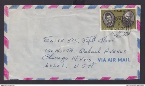 Briefmarken Jamaika Denham Town nach Chicago Illinois USA EF 1 sh. Labour Day